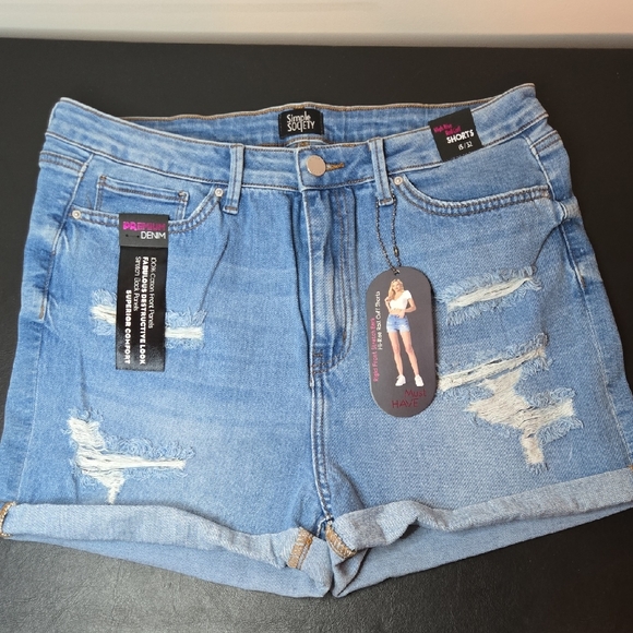 Simple Society Pants - Simple Society Light Blue Distressed Jean Shorts